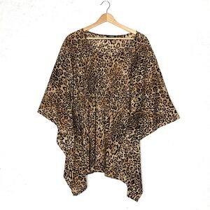 ELEMENTZ Women’s Animal Print Top Lightweight Flowy Size 3X Brown Tan